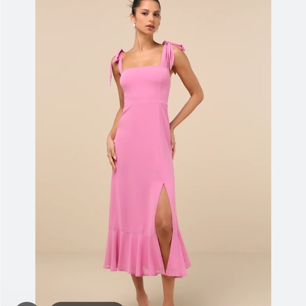 Lulus Summer Invite Pink Tie-Strap Tiered Midi Dress
